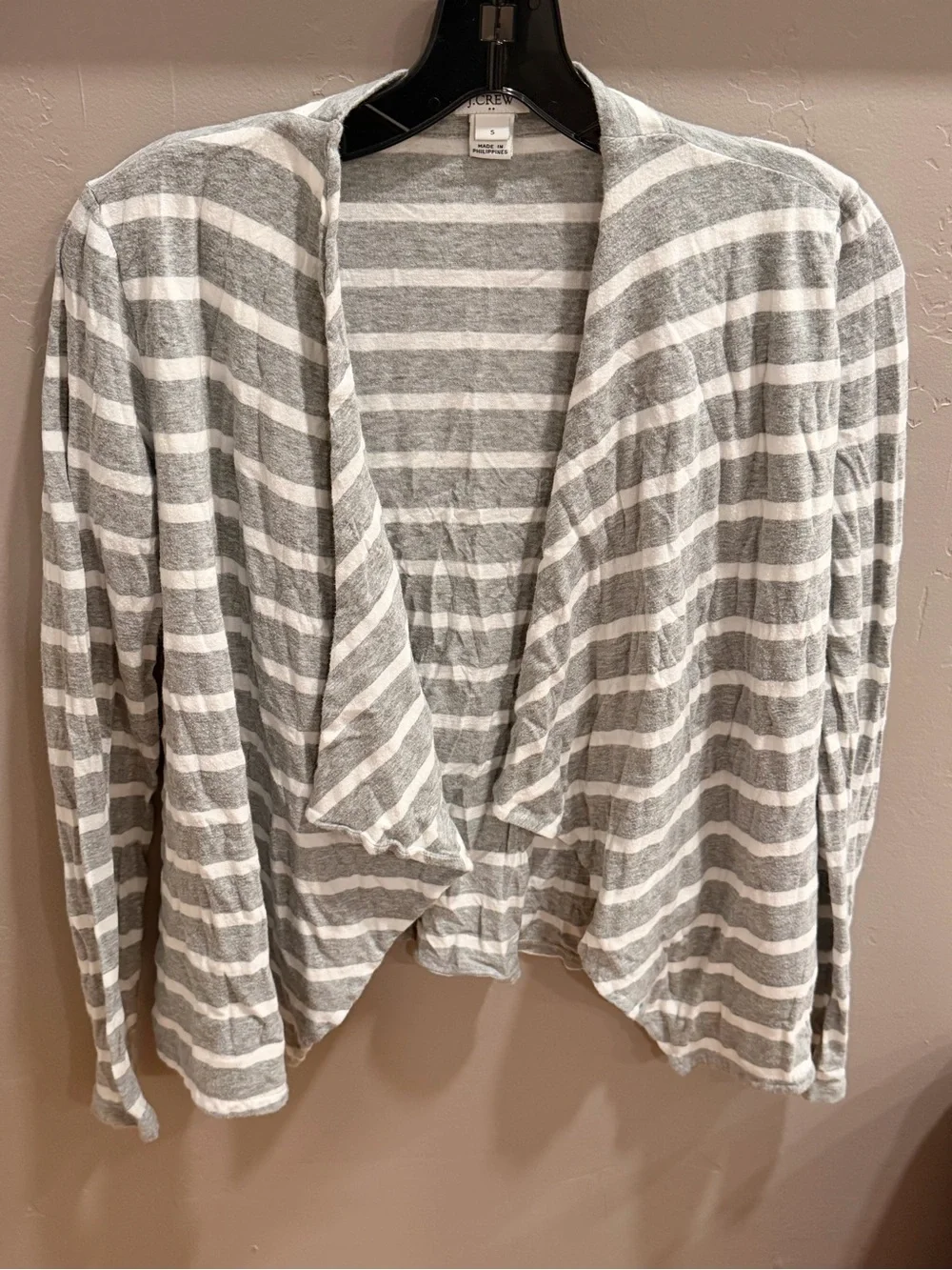 J. Crew Gray and White Striped Open-Front Cardigan T Shirt Cotton #449